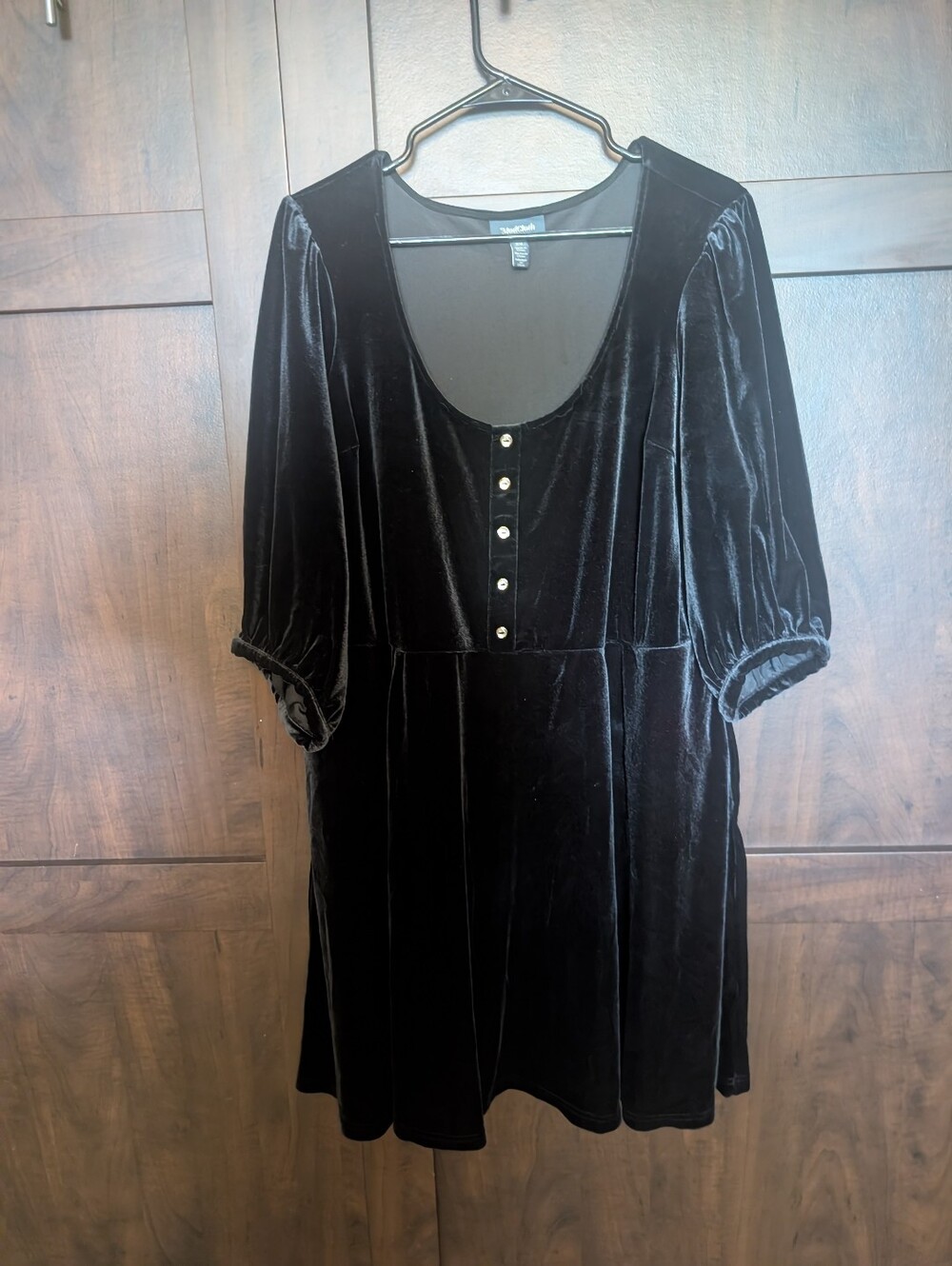 Modcloth Black Velvet Mini Dress with Button Front